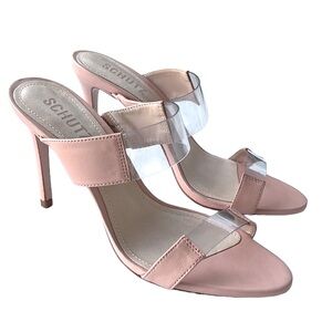 LN Rare Schutz Adinna Rose Blush Pink Clear Vinyl Strappy Sandals Heels - 6.5